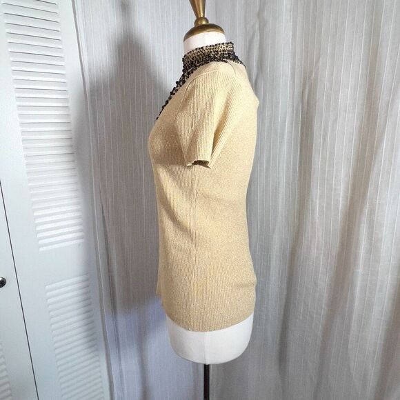 Evie | Women’s | Sweaters | L | Y2k Gold Metallic Beaded Short Sleeve Sweater To - Picture 3 of 6